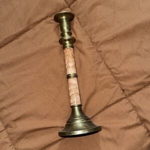 Elegant Brass and Pink Marble Print Candle Holder